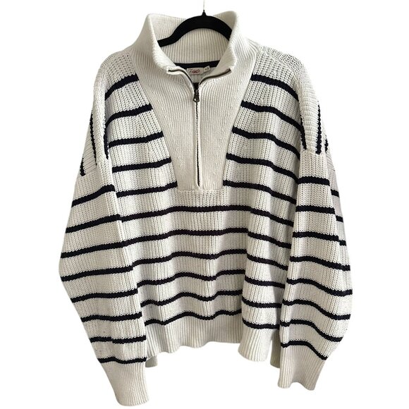 Faherty Half Zip Blue and White Striped Nautical Sweater Size XL - Picture 1 of 5